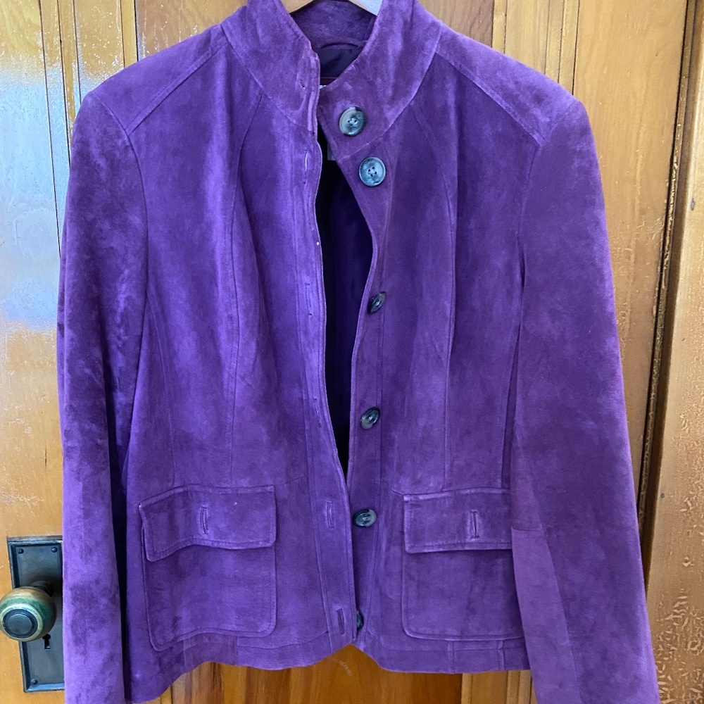 Marshall Fields Suede stand collar button front jacket Purple Size 10